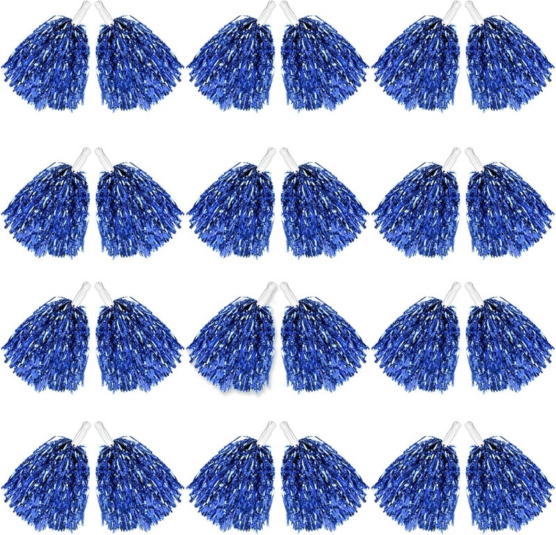 DILIBRA 24 Pcs Metallic Cheerleading Pom Poms for Kids, Cheerleaders Cheer Pom Poms with Baton Handle, Cheering Squad Hand Flower for Adults Team Spirit Sports Game Dancing Party - Image 1